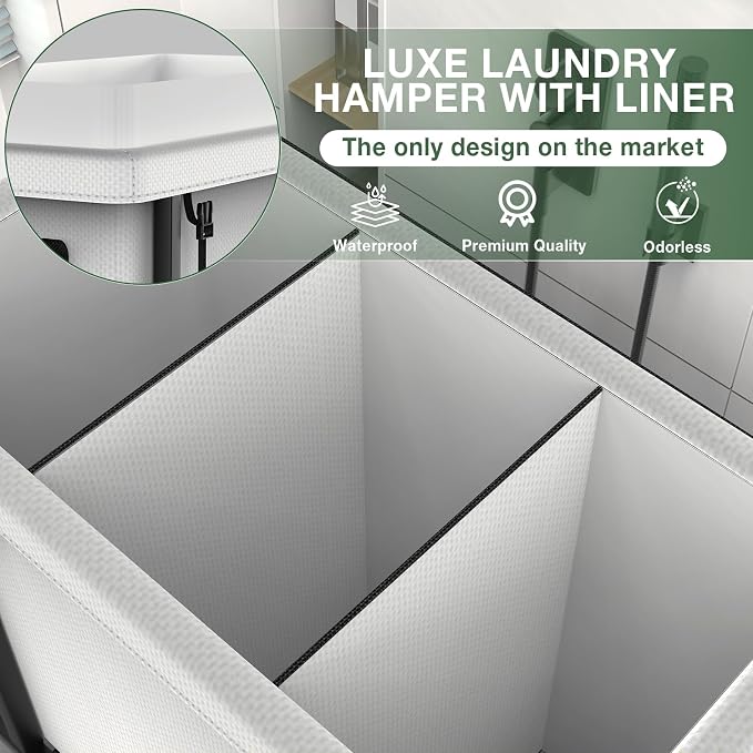 60 Gal Laundry Basket with Lid, Rolling Laundry Hamper with Wheels, Dirty - Image 3