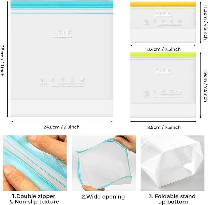 SPLF 8 Pack Reusable Gallon Freezer Bags Dishwasher Microwave Safe, 1 Gallon - Image 3