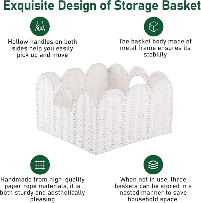 OIAHOMY Scalloped Wicker Baskets, Hand-woven Storage Baskets - Image 5