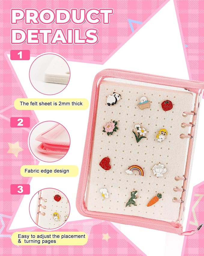 UCEC Pink Enamel Pin Display Book & 50 PCS Pin Backs A5 Album Pin Collection - Image 4