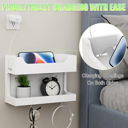 NiHome Wall Mounted Wooden Bedside Accessories Organizer, Double Tray Bedside - Image 3