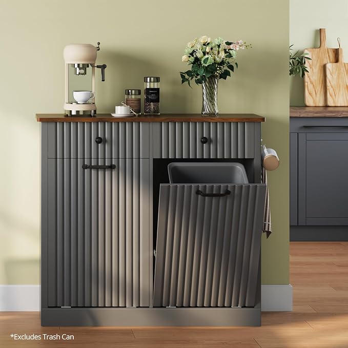 Double Tilt Out Trash Can Cabinet, 20 Gallon Fluted Laundry Hamper Cabinet - Image 7