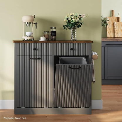 Double Tilt Out Trash Can Cabinet, 20 Gallon Fluted Laundry Hamper Cabinet - Image 7