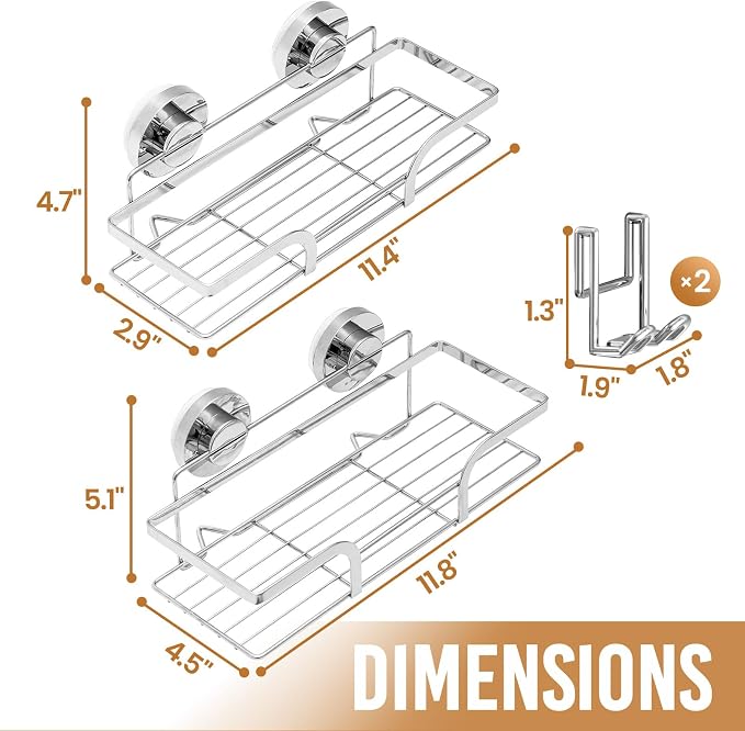 LEVERLOC Shower Caddy Suction Cup 2 Pack, Shower Shelf - Image 8