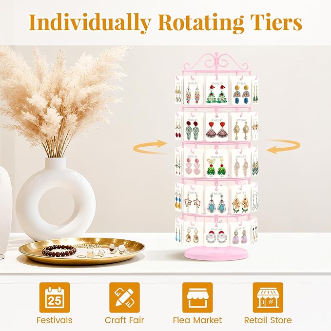 EsLuker.ly Earring Holder Organizer Rotating Display Tree Stand, Adjustable - Image 2