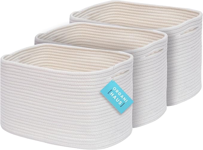 OrganiHaus Set of 3 Off-White Woven Storage Baskets by OrganiHaus