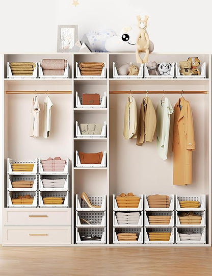 5 Pack Closet Organizer System, Stackable Plastic Clothes Storage Basket - Image 2
