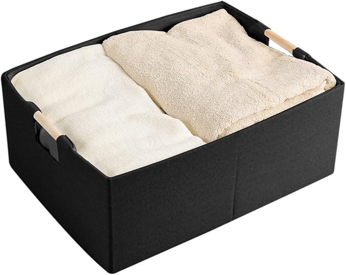 Fabric Storage Bin 3 Pack Foldable Cotton Linen Storage Basket - Image 2