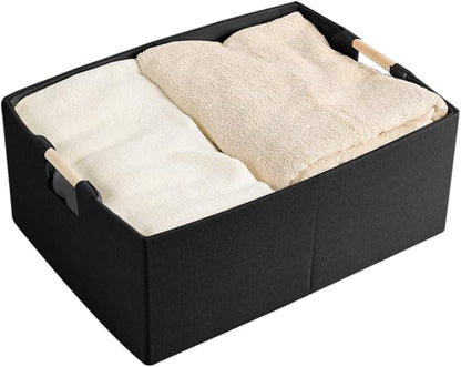 Fabric Storage Bin 3 Pack Foldable Cotton Linen Storage Basket - Image 2