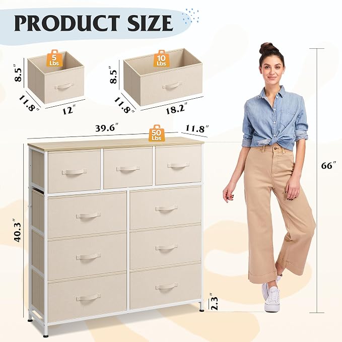 WLIVE 9 Drawer Dresser, Fabric Storage Tower - Image 3
