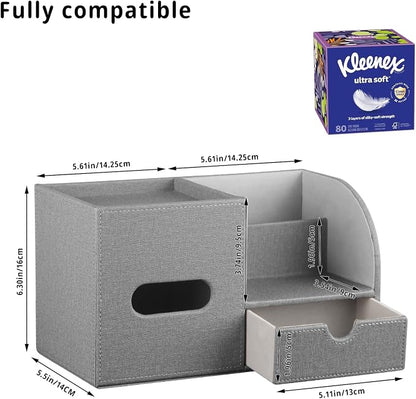 YAPISHI Tissue Box Cover with Storage Tray and Drawer, PU Leather Square Tissue - Image 3
