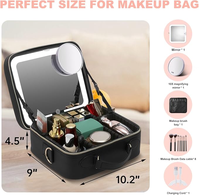 Mocado Travel Makeup Bag with LED Lighted Mirror, Travel Makeup Organizer - Image 7