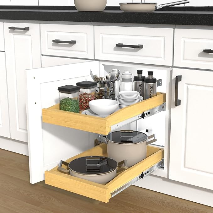 Wooden Soft Close Pull out Cabinet Organizer 26" D x 4.3" H, Heavy Duty Slide - Image 9