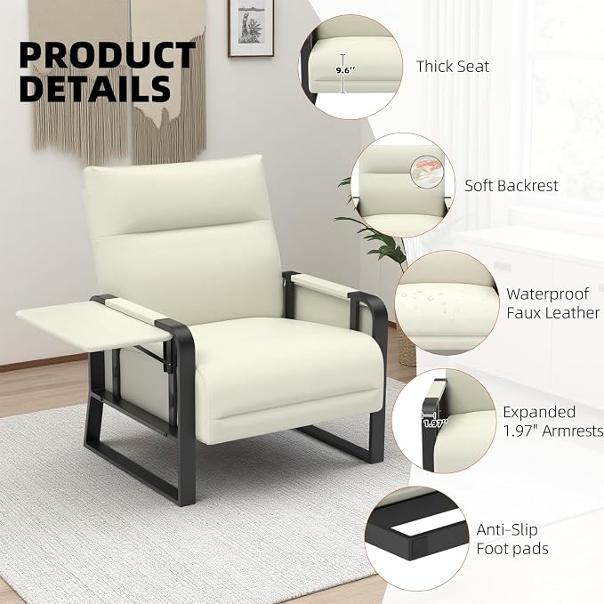 Upholstered Accent Chairs Set of 2, Modern Faux Leather Sofa Chairs - Image 7