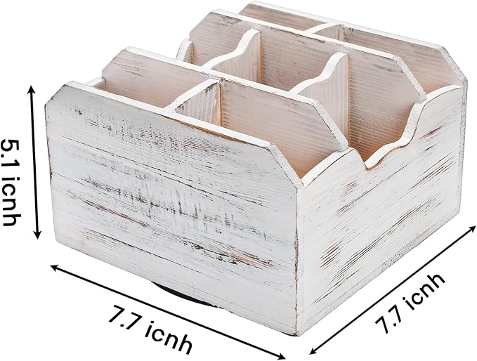 yarlung Vintage Rotating Remote Control Holder, Shabby Chic White Wooden Office - Image 2