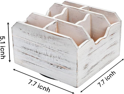 yarlung Vintage Rotating Remote Control Holder, Shabby Chic White Wooden Office - Image 2