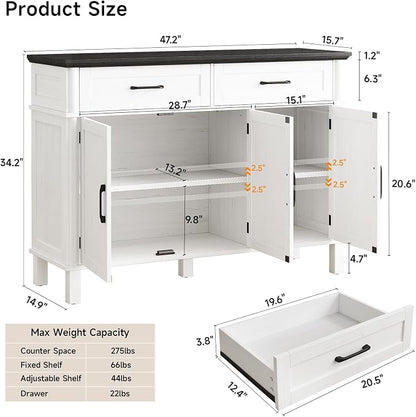 48 Inches Buffet Cabinet with Storage, Farmhouse Sideboard Buffet w/2 Drawers - Image 2