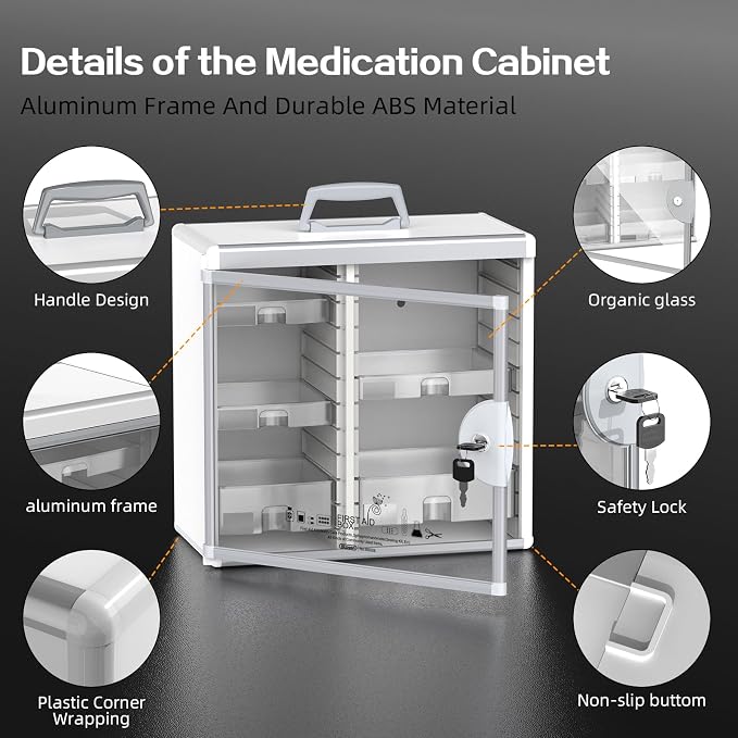 Lockable Medicine Cabinet with 5 Removable Trays, Wall Mounted & Portable - Image 3