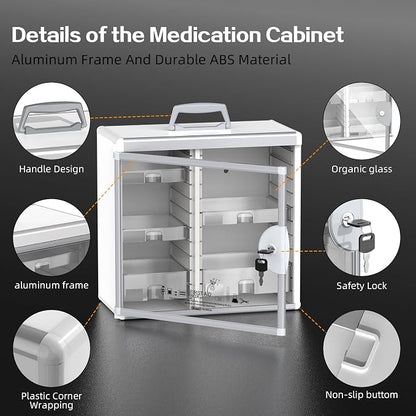 Lockable Medicine Cabinet with 5 Removable Trays, Wall Mounted & Portable - Image 3