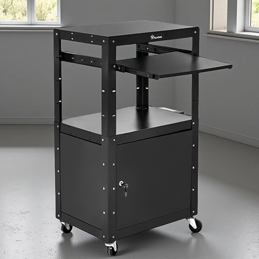 YITAHOME Rolling AV Cart with Wheels & Locking Cabinet, Keyboard Tray & 16.4ft by YITAHOME