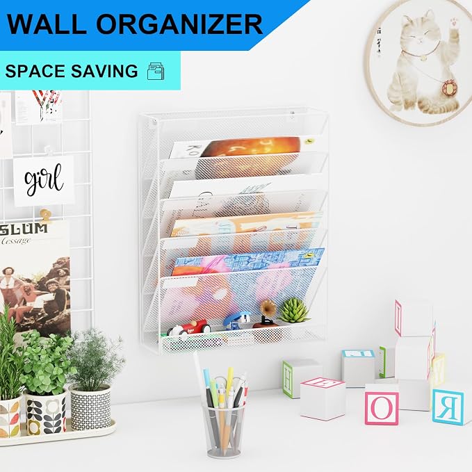 Wall File Organizer Holder Mesh Hanging Paper Document Holder, Vertical 6 - Image 2