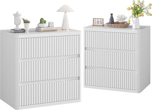 White Nightstand Set of 2, 3 Drawers Night Stand Set, Mid Century Modern Bed by StandifurnoFurniture