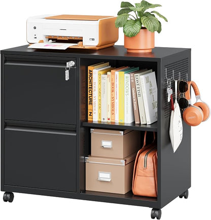 Mobile Lateral File Cabinet, 2 Drawer Filing Cabinet by LISSIMO