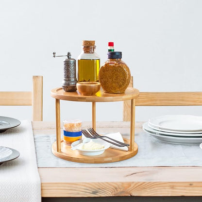 TB Home Two-Tier Bamboo Wood Lazy Susan Organizer Kitchen Turntable - Image 3