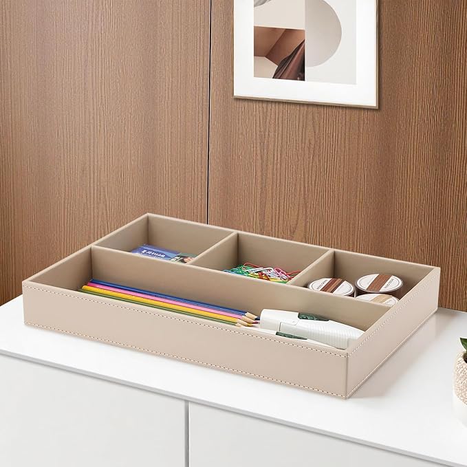 KINGFOM 4-Slot Leather Drawer Tray Desk Stationery Sundries Organizer Storage - Image 5
