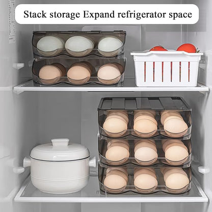 Egg Holder for Refrigerator Auto Scrolling Organizer Plastic Stackable Storage - Image 4