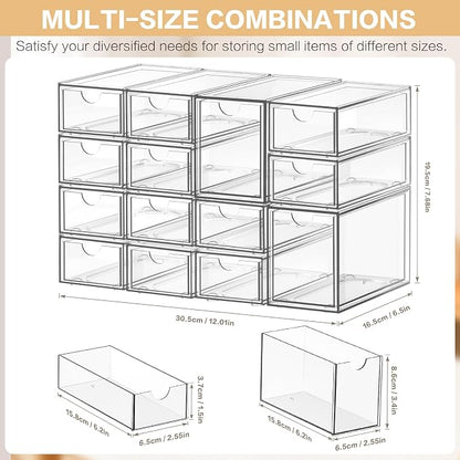 Desk Organizer with 14 Drawers, FODIENS 14 Packs Acrylic Stackable Desktop - Image 2