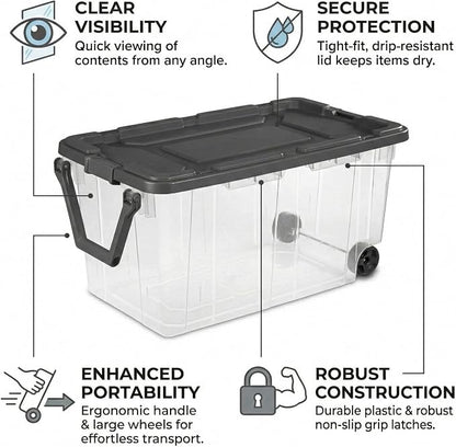 Storage Bins with Wheels 160 Quart, 2 Pack Heavy Duty Clear Plastic Totes with - Image 3