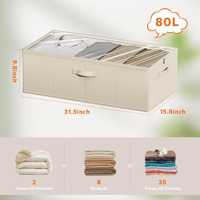 2 Pack Under Bed Storage Containers, 10 Inch Tall Underbed Clothes Storage - Image 3