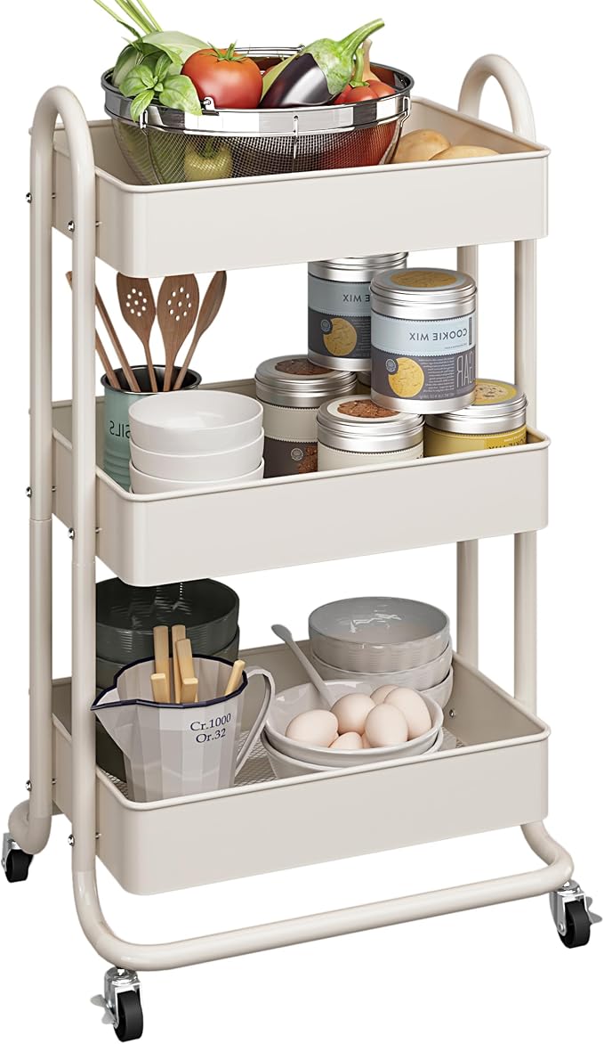 MIOCASA 3-Tier Metal Utility Rolling Cart, Heavy Duty Multifunction Cart by MIOCASA