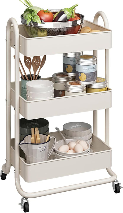 MIOCASA 3-Tier Metal Utility Rolling Cart, Heavy Duty Multifunction Cart by MIOCASA