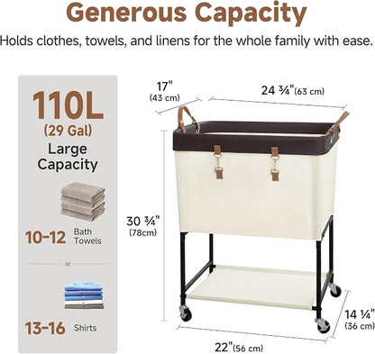 StorageWorks Laundry Cart, 2 Tier Rolling Basket - Image 3