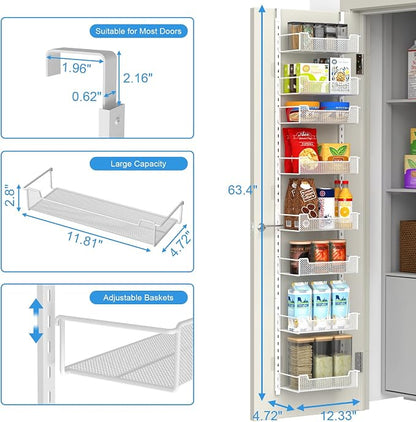 12.3" W Narrow Over the Door Pantry Organizer, 8-Tier Over the Door Organizer - Image 3