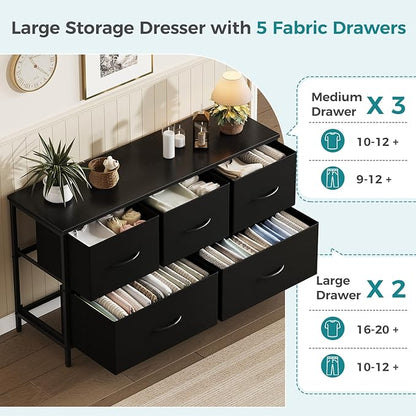 OLIXIS 5 Drawer Black Dresser for Bedroom, Closet Chest Organizer Furniture | - Image 4