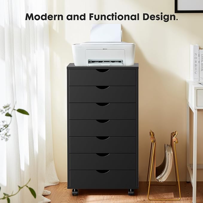 OLIXIS 7 Drawer File Cabinet on Wheels, Printer Stand | Fits Under Desks - Image 3