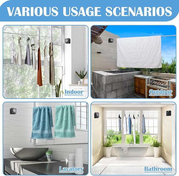 Retractable Clothesline Indoor, Non-Sagging Outdoor Clothes Line Retracting - Image 6