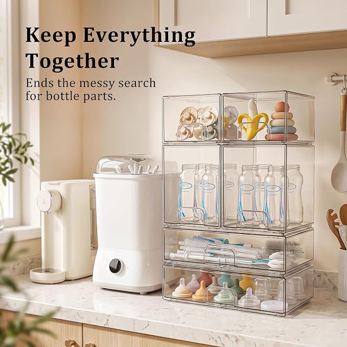 Clear Stackable Storage Drawers: Baby Bottle Storage Organizer, Acrylic Bottles - Image 3