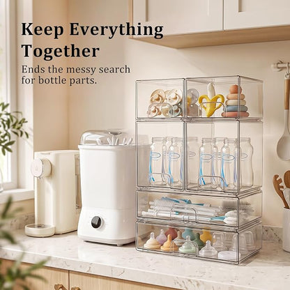Clear Stackable Storage Drawers: Baby Bottle Storage Organizer, Acrylic Bottles - Image 3