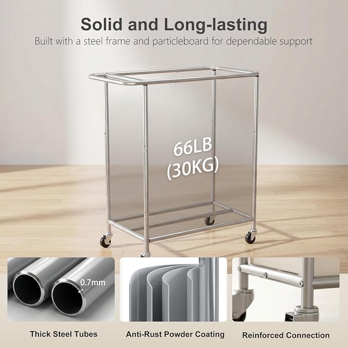 Heybly 2-Section Laundry Sorter Hamper, Rolling Laundry Hamper - Image 4