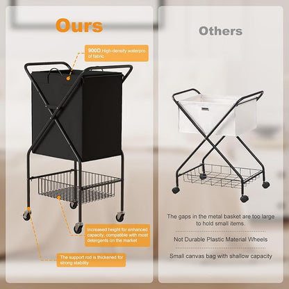 Laundry Basket with Wheels:88L Rolling Laundry Cart Foldable Metal Frame Dirty - Image 8
