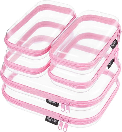 6 Pack Pink Clear Hard Shell Beauty Organizer, 1.2mm Heavy Duty Crush-Proof by Unknown