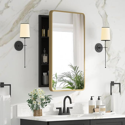 Bathroom Medicine Cabinet with Mirror 16 x 24 Inch, Brush Gold Medicine Cabinet by Unknown