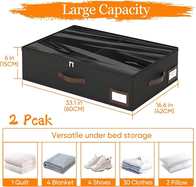 OIAHOMY 2 Pack 38L Under Bed Storage - Image 2