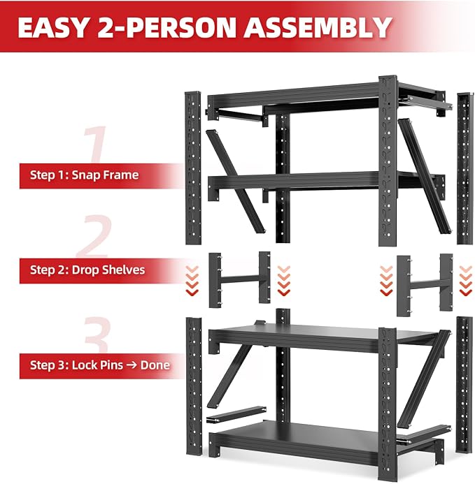 42" W Garage Shelving, 4-Tier Heavy Duty Storage Shelves Unit - Image 6