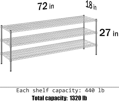 18" Deep x 72" Wide x 27" Height Wire Shelving Kit | 3-Tier | NSF Commercial - Image 3