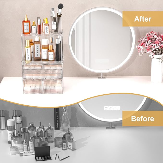2-Tier 5-Drawer Bathroom Countertop Organizer : Multi-Purpose Makeup Organizer - Image 5